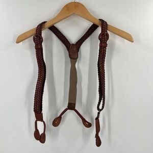 Vintage Leather Braces Brown Braided Suspenders Dapper Steampunk Wedding